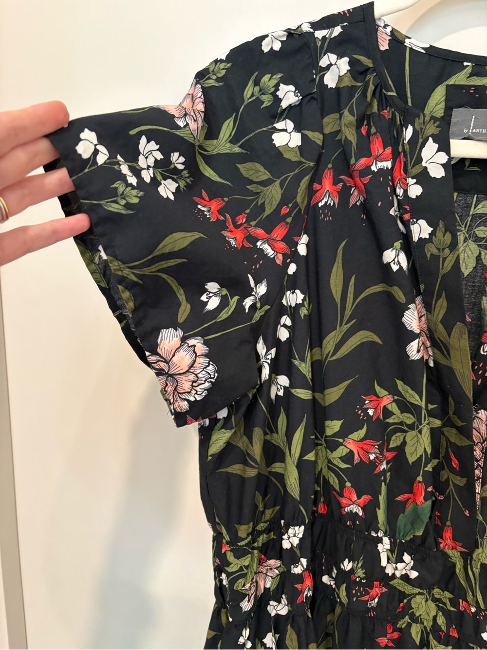 Anthropologie The Somerset Black Floral Garden Tiered Smocked Maxi Dress Cozy 1X - Picture 6 of 14